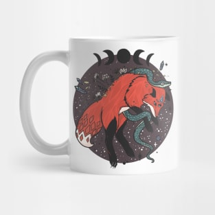 Fox Jumping With Snake, Moon Phases, Nature And Witchcraft Design Elements Mug